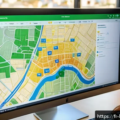 도시개발 구역 확인방법 - A detailed and realistic aerial view of a French urban zoning map displayed on a computer screen in ...
