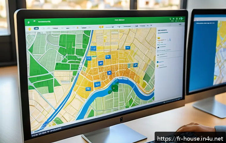 도시개발 구역 확인방법 - A detailed and realistic aerial view of a French urban zoning map displayed on a computer screen in ...