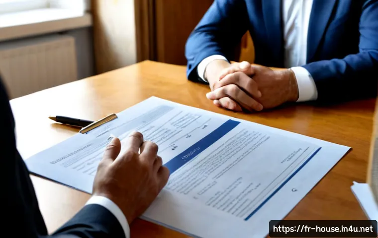 부동산 법률 용어 정리 - Photorealistic French real estate legal consultation, a middle-aged notary in a refined Paris office...