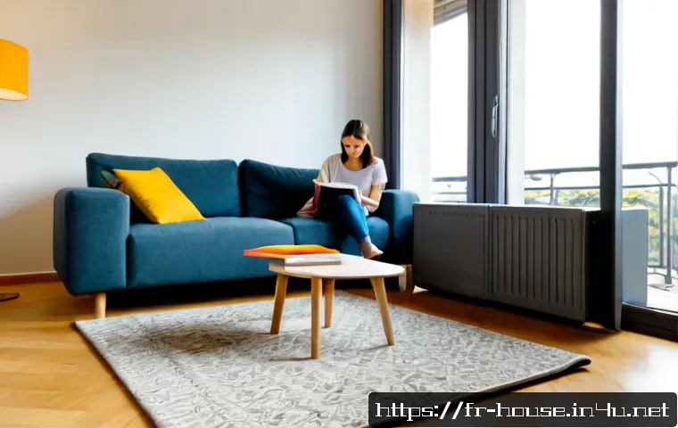 층간소음 방지 아파트 - Photorealistic quiet apartment living room in a modern French residential building, thick acoustic r...